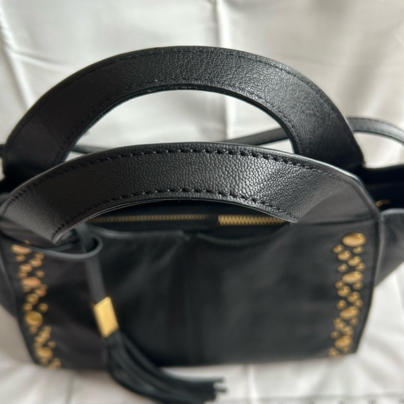 Vince Camuto Black Pebbled Leather Studded Shoulder Bag with Tassel - Picture 6 of 16